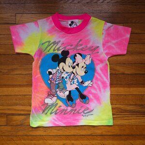 The Walt Disney Company - VTG Kids Mickey & Minnie Neon Tie-dye Tee Made in USA
